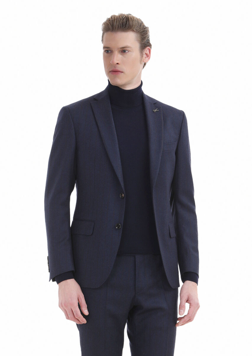 Navy Blue Striped Zeroweight Slim Fit Wool Blended Suit - 3