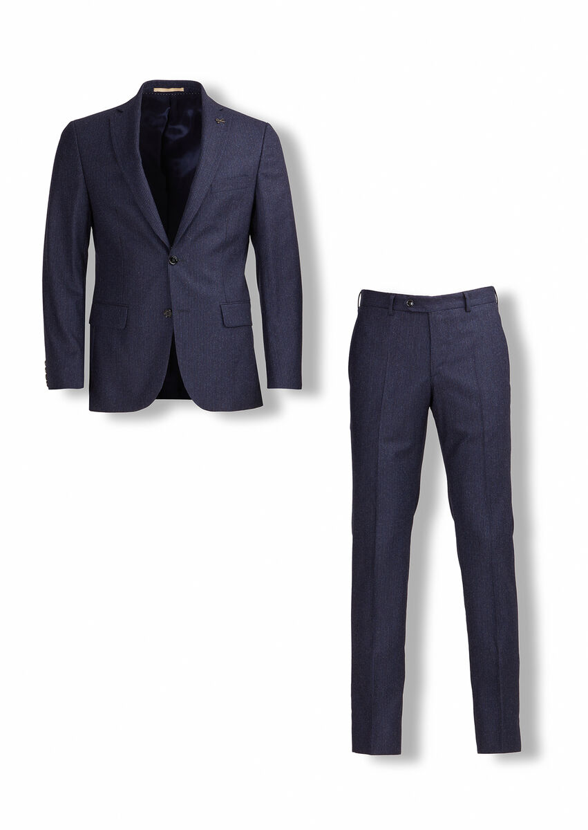 Navy Blue Striped Zeroweight Slim Fit Wool Blended Suit - 1