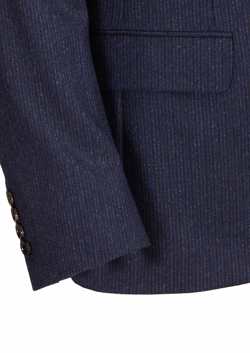 Navy Blue Striped Zeroweight Slim Fit Wool Blended Suit - 3