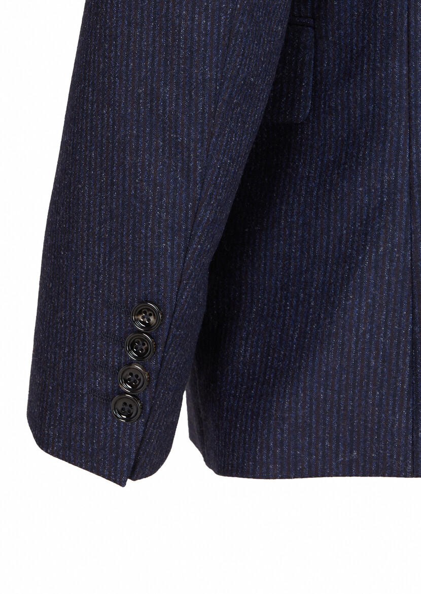 Navy Blue Striped Zeroweight Slim Fit Wool Blended Suit - 4