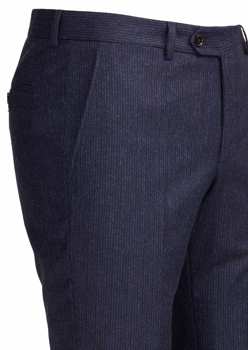 Navy Blue Striped Zeroweight Slim Fit Wool Blended Suit - 5