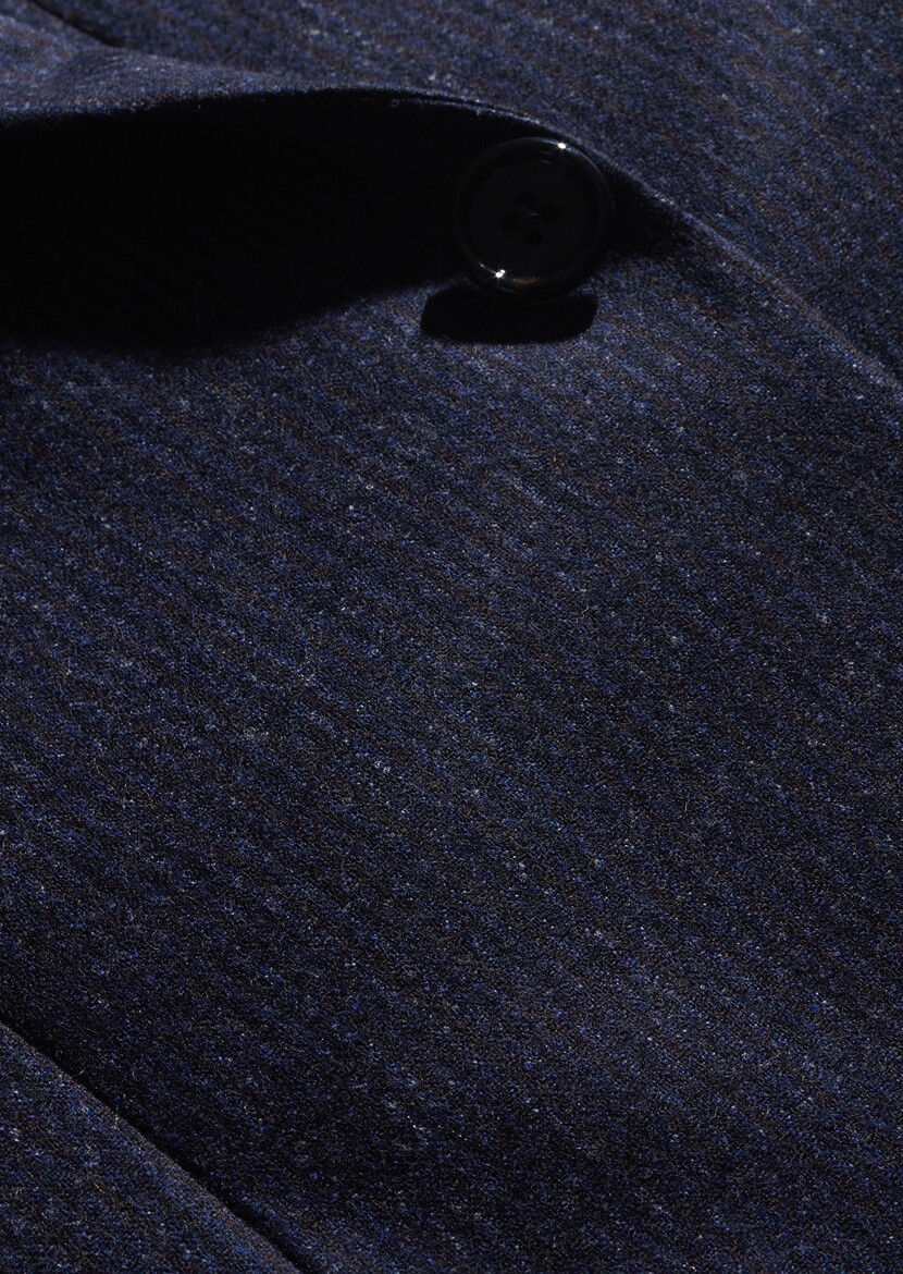 Navy Blue Striped Zeroweight Slim Fit Wool Blended Suit - 7