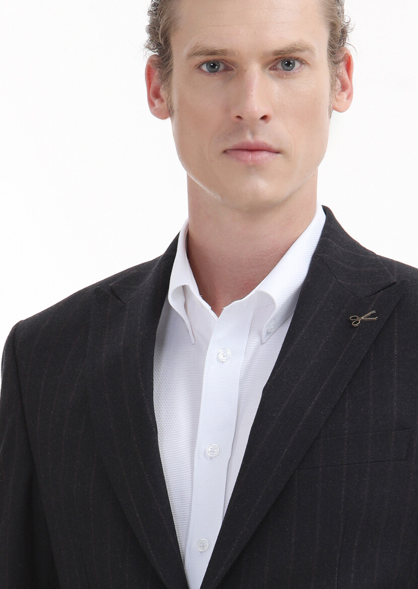 Navy Blue Striped Zeroweight Slim Fit Wool Blended Suit - 3