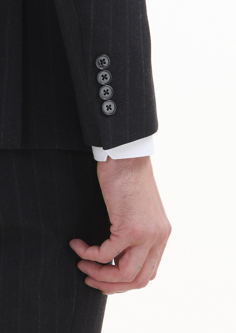 Navy Blue Striped Zeroweight Slim Fit Wool Blended Suit - 4