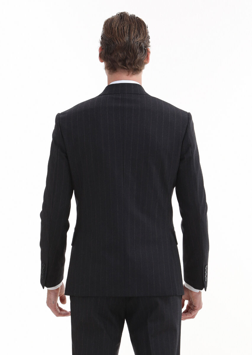 Navy Blue Striped Zeroweight Slim Fit Wool Blended Suit - 5