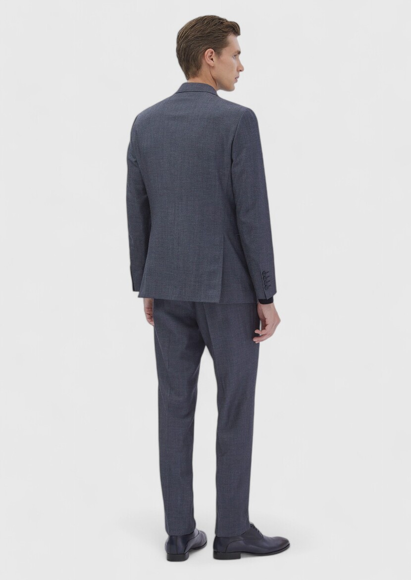 Navy Blue Striped Zeroweight Slim Fit Wool Blended Suit - 6