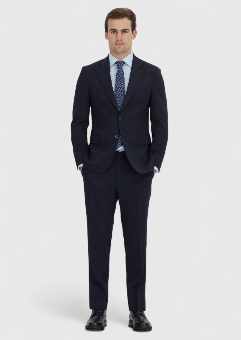 Navy Blue Striped Zeroweight Slim Fit Wool Blended Suit - RAMSEY
