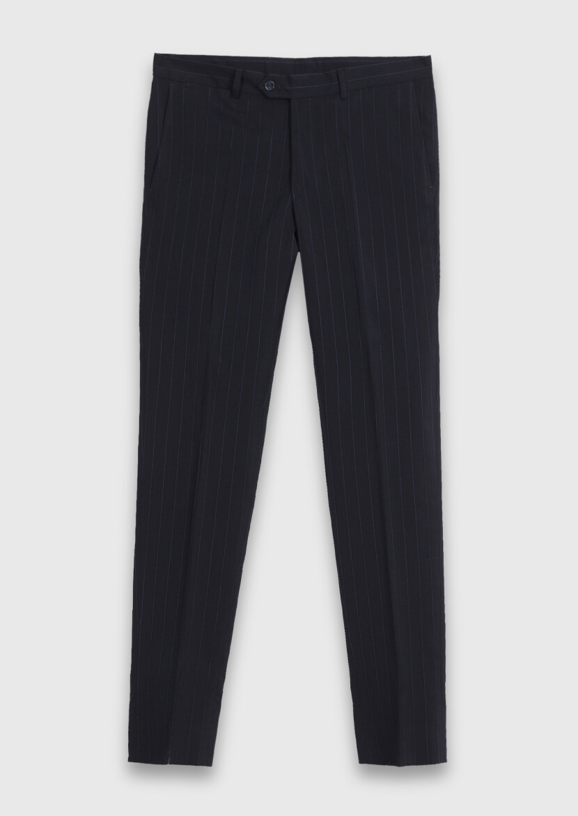 Navy Blue Striped Zeroweight Slim Fit Wool Blended Suit - 7