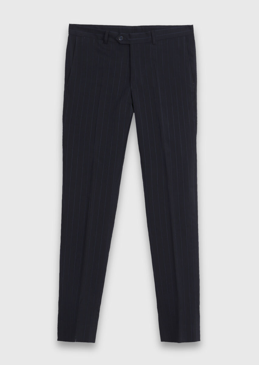 Navy Blue Striped Zeroweight Slim Fit Wool Blended Suit - 7