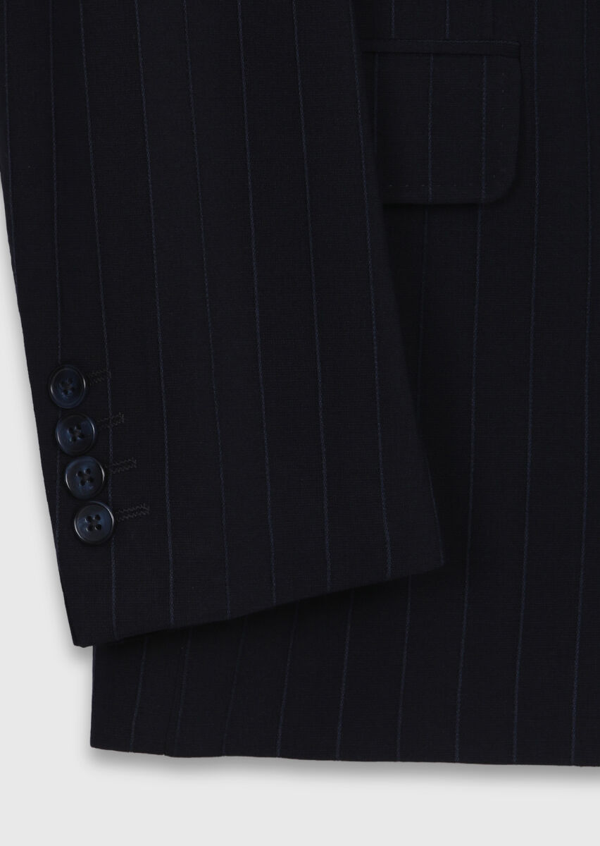 Navy Blue Striped Zeroweight Slim Fit Wool Blended Suit - 9