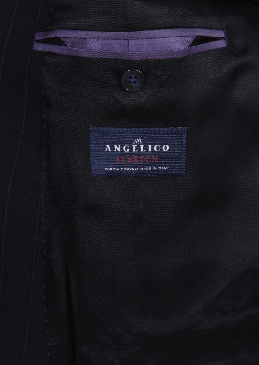 Navy Blue Striped Zeroweight Slim Fit Wool Blended Suit - 10