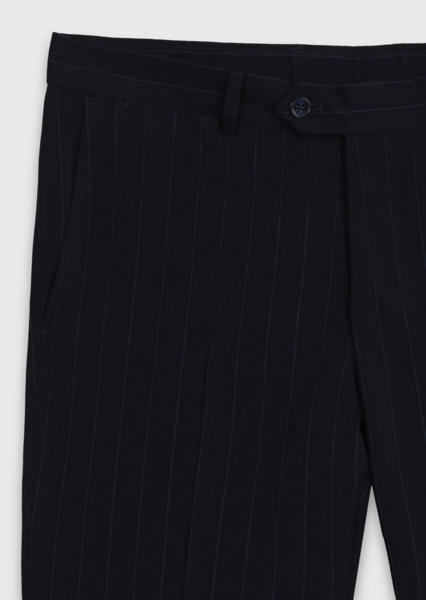 Navy Blue Striped Zeroweight Slim Fit Wool Blended Suit - 11
