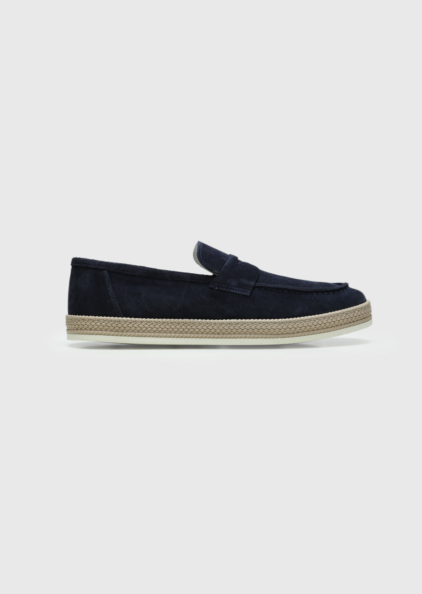 Navy Blue Suede Casual Loafer - 1