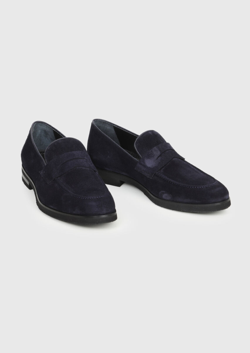 Navy Blue Suede Casual Loafer - 3