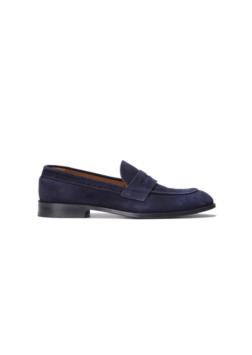 Navy Blue Suede Classical Loafer - 1