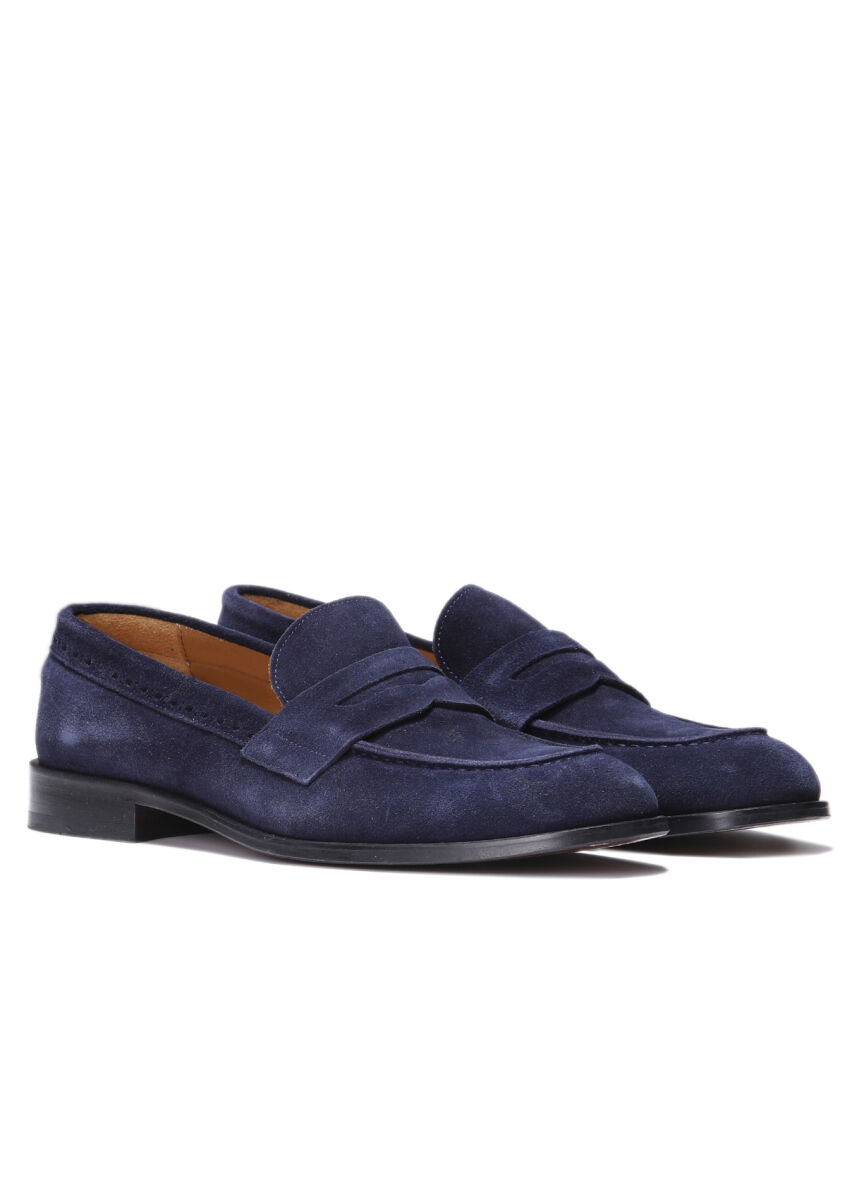 Navy Blue Suede Classical Loafer - 2
