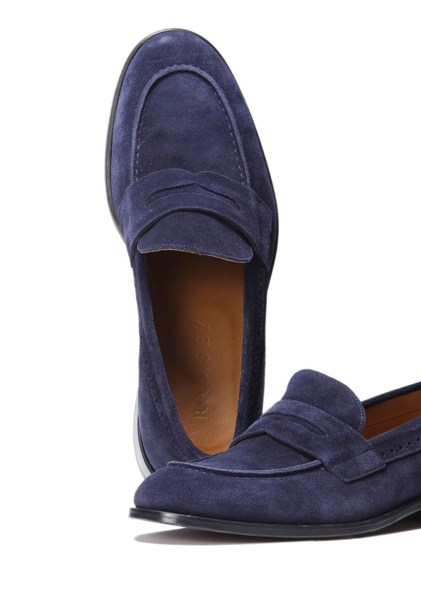 Navy Blue Suede Classical Loafer - 3