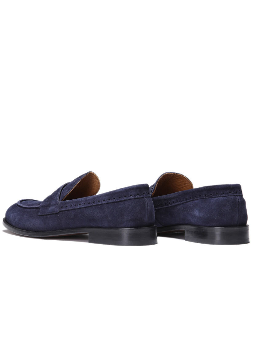 Navy Blue Suede Classical Loafer - 4