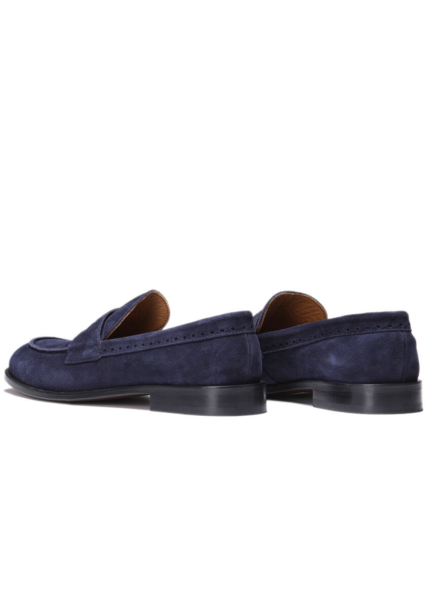 Navy Blue Suede Classical Loafer - 4