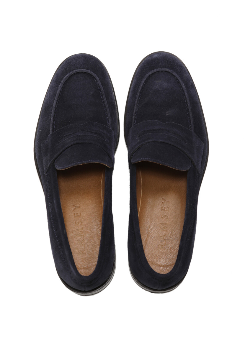 Navy Blue Suede Classical Loafer - 5