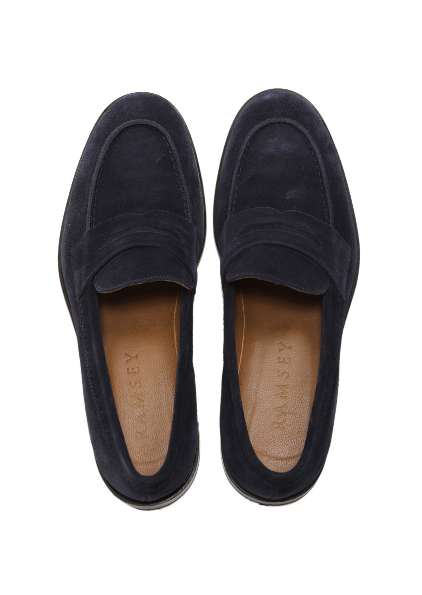 Navy Blue Suede Classical Loafer - 5