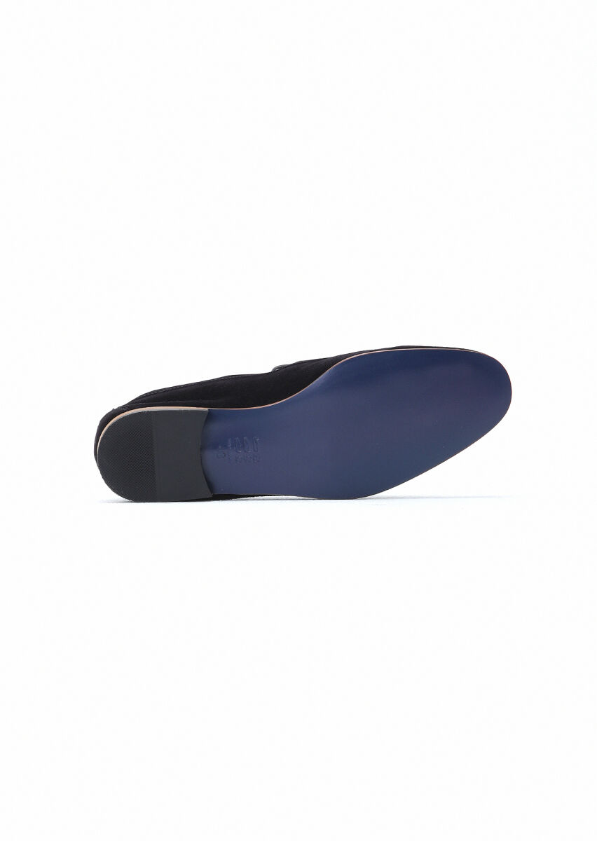 Navy Blue Suede Classical Loafer - 5