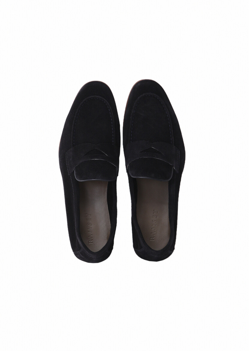 Navy Blue Suede Classical Loafer - 6