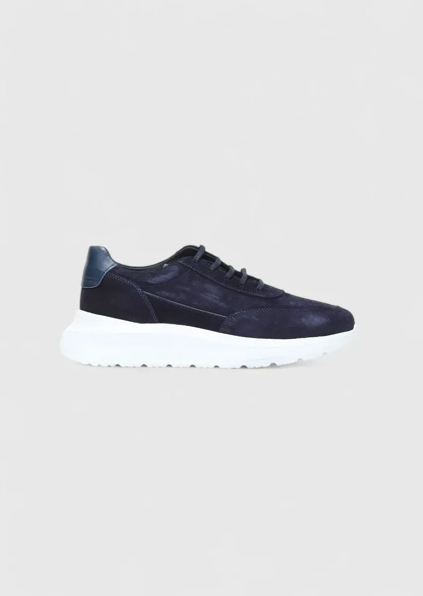 Navy Blue Suede Sport Sneaker - 1