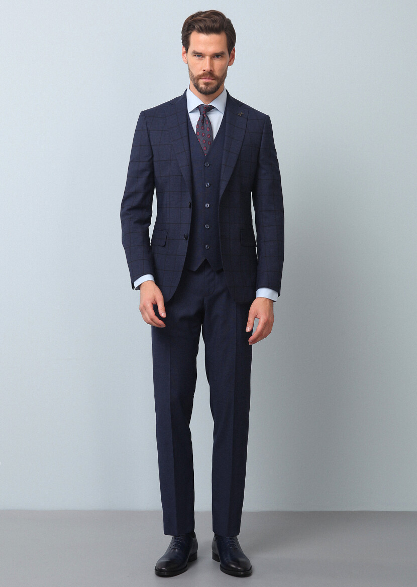 Navy Blue Suit With Waistcoat - 3