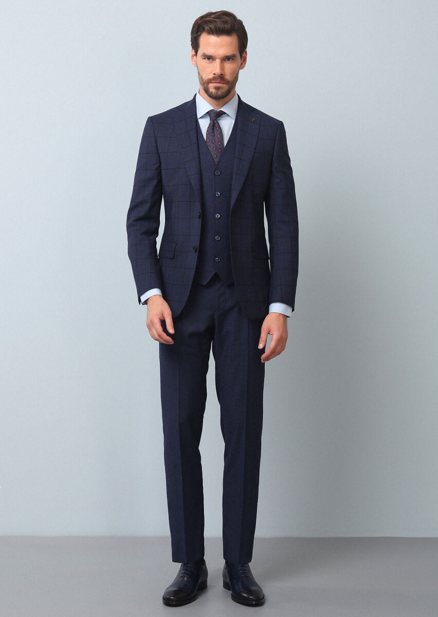 Navy Blue Suit With Waistcoat - 3