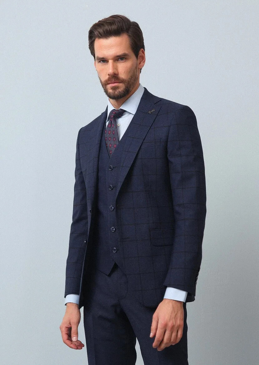 Navy Blue Suit With Waistcoat - 1