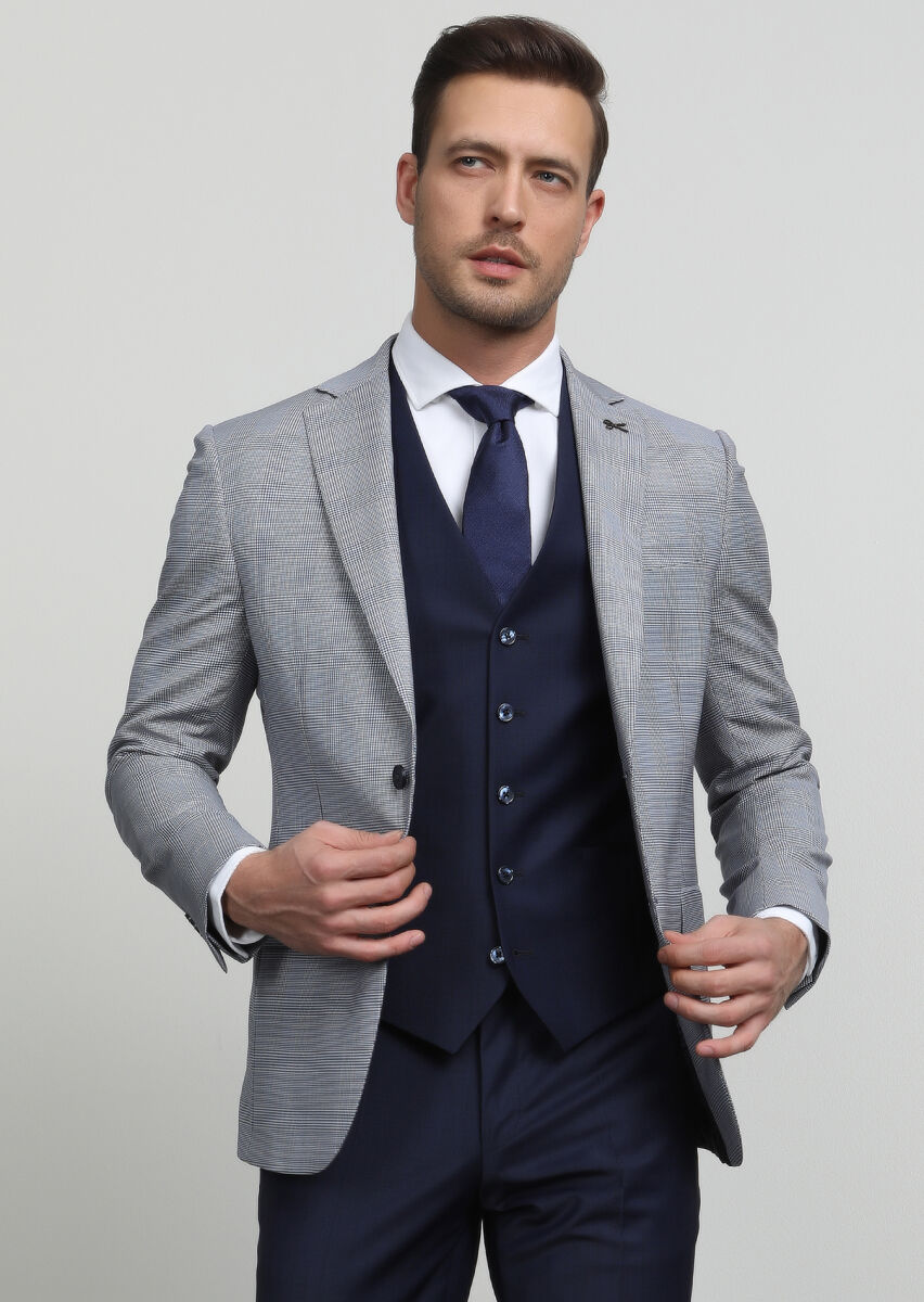 Navy Blue Suit With Waistcoat - 3