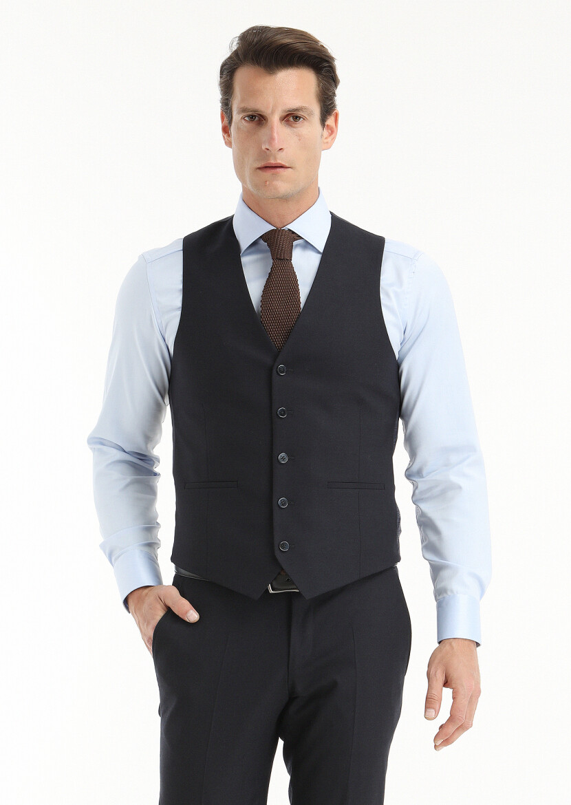 Navy Blue Suit With Waistcoat - 2