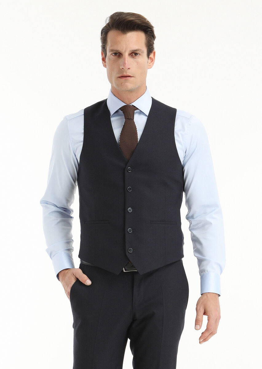 Navy Blue Suit With Waistcoat - 2