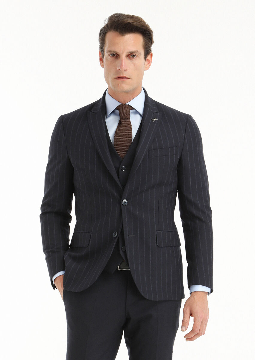 Navy Blue Suit With Waistcoat - 3