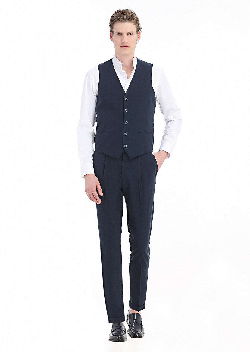 Navy Blue Suit With Waistcoat - 2