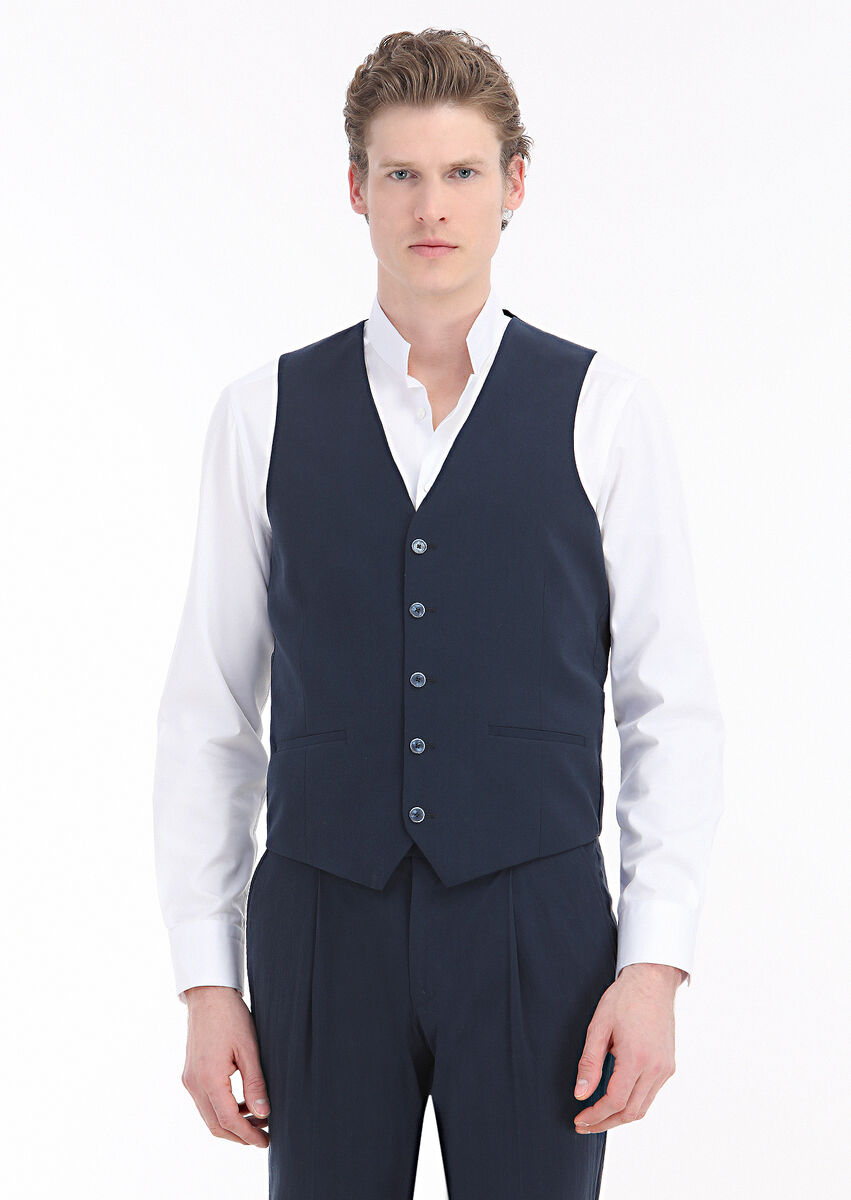 Navy Blue Suit With Waistcoat - 4