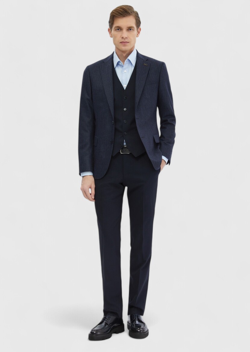 Navy Blue Suit With Waistcoat - 2