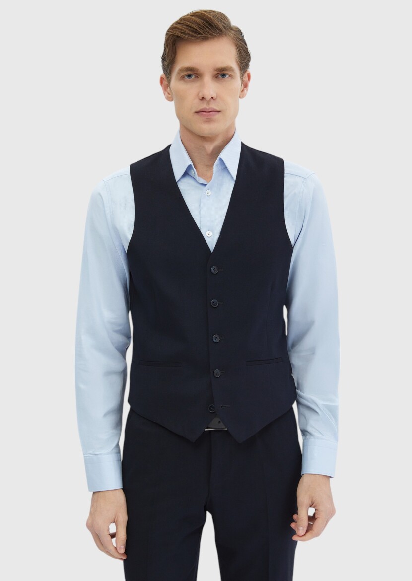 Navy Blue Suit With Waistcoat - 3