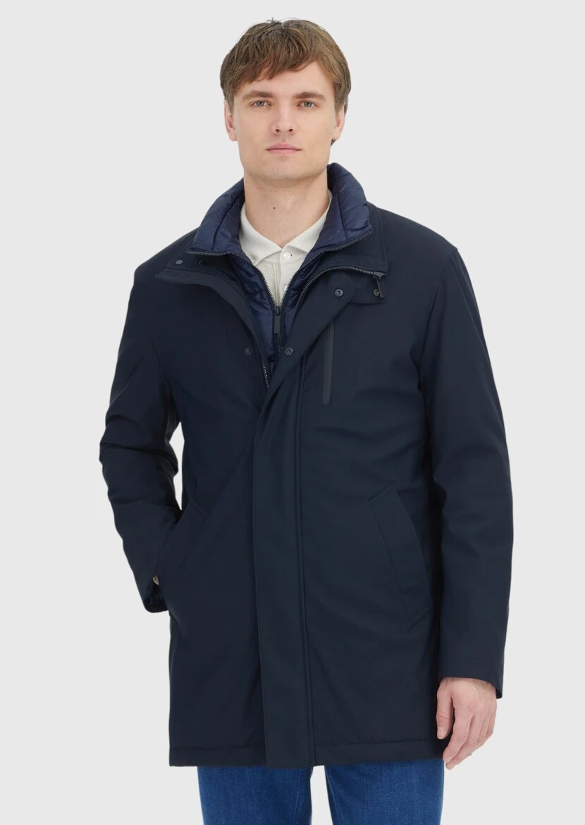 Navy Blue Turtleneck Casual Weaving Coat - RAMSEY