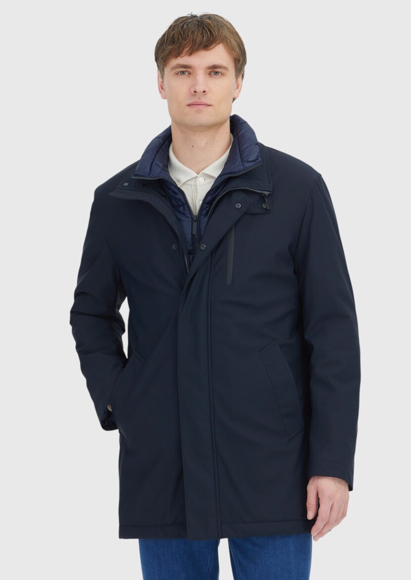 Navy Blue Turtleneck Casual Weaving Coat - RAMSEY