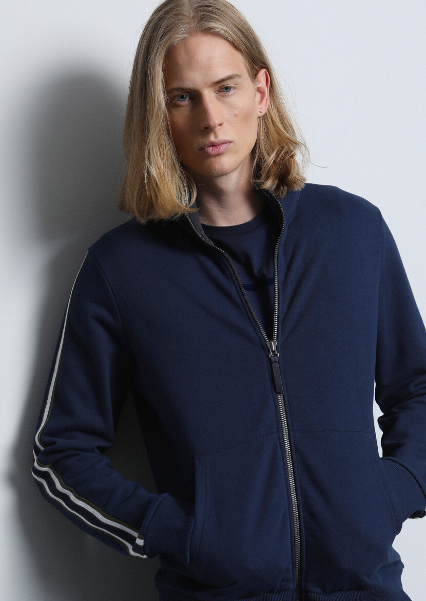 Navy Blue Turtleneck Plain Sweatshirt 