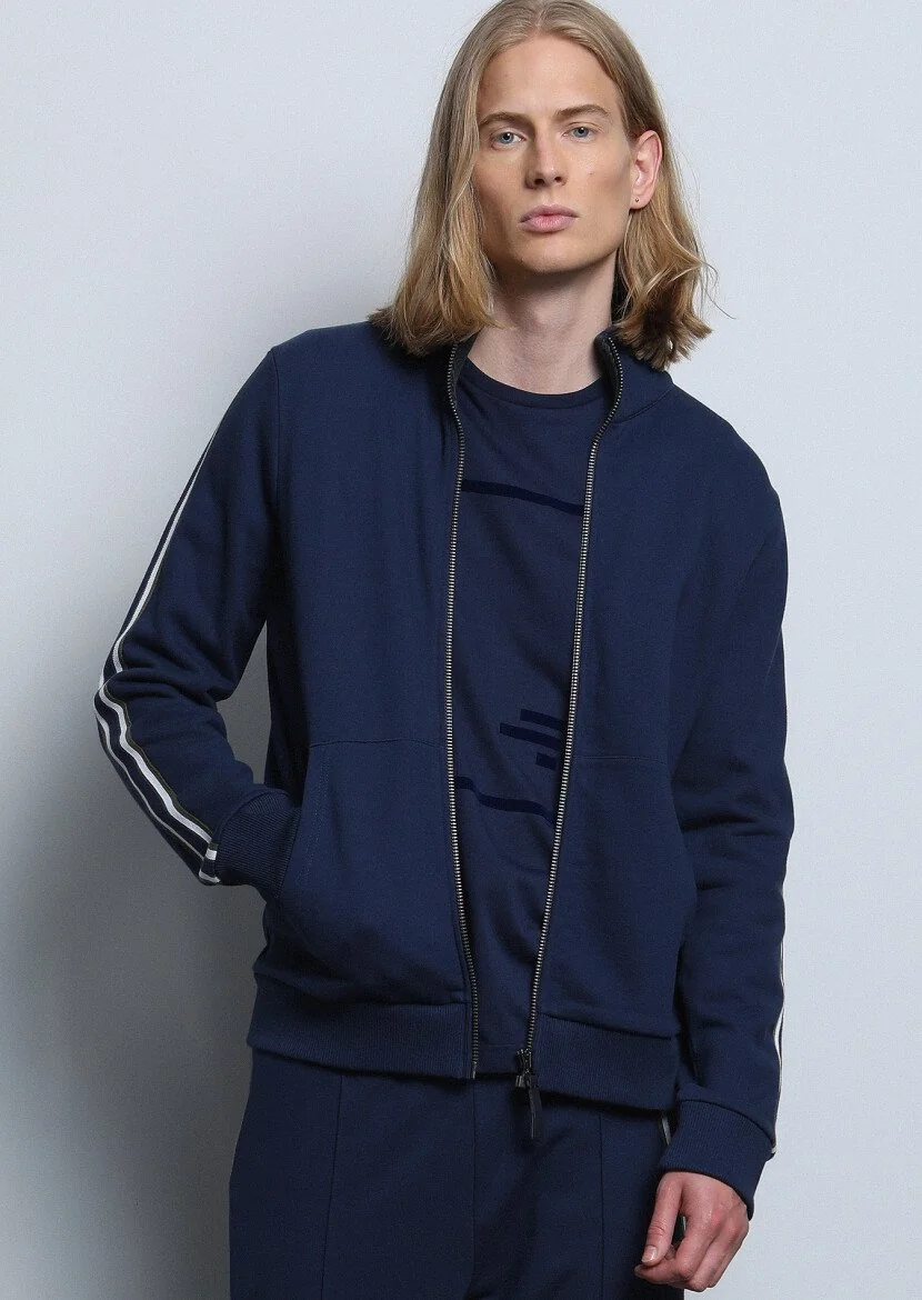 Navy Blue Turtleneck Plain Sweatshirt 