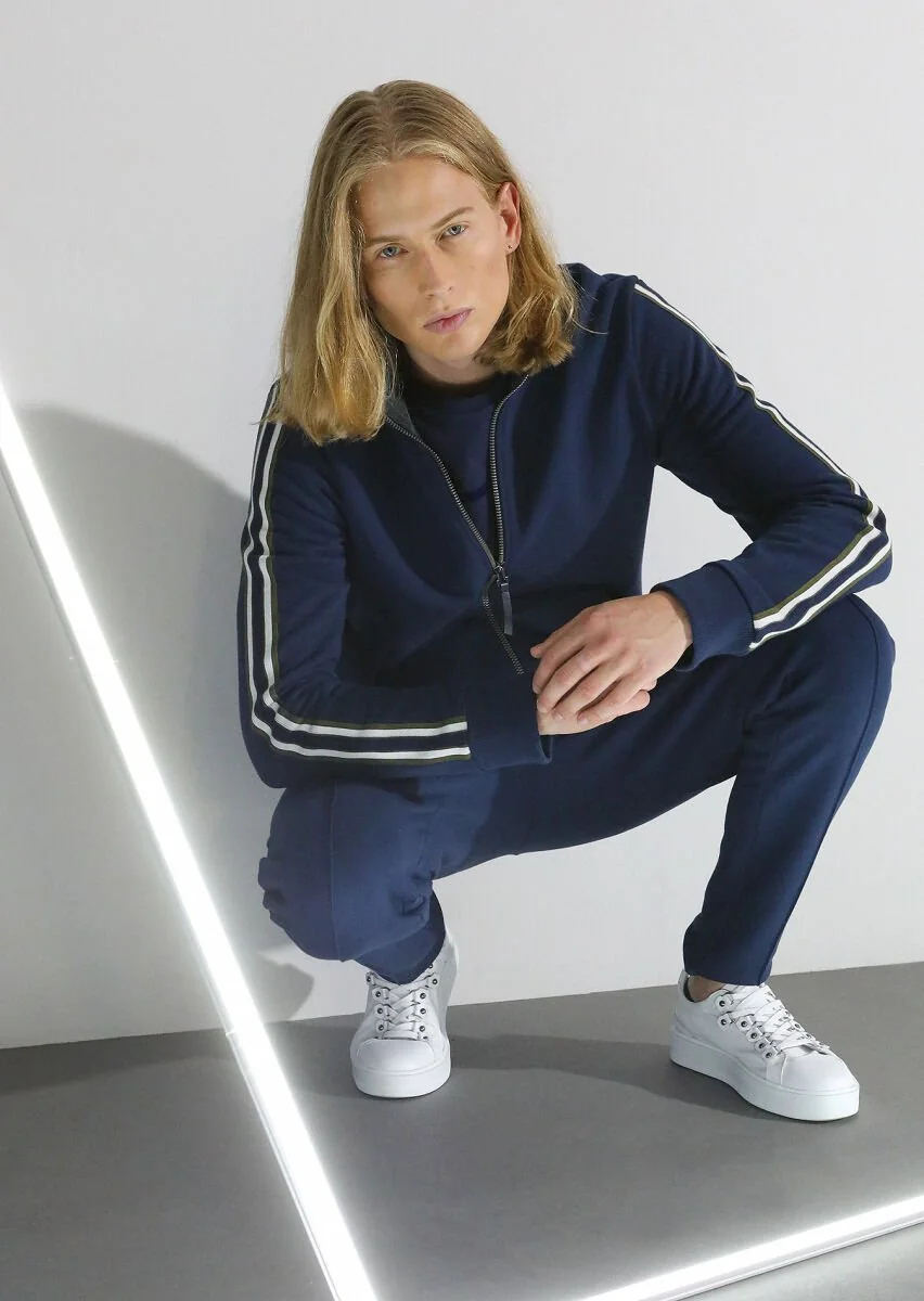 Navy Blue Turtleneck Plain Sweatshirt - 4