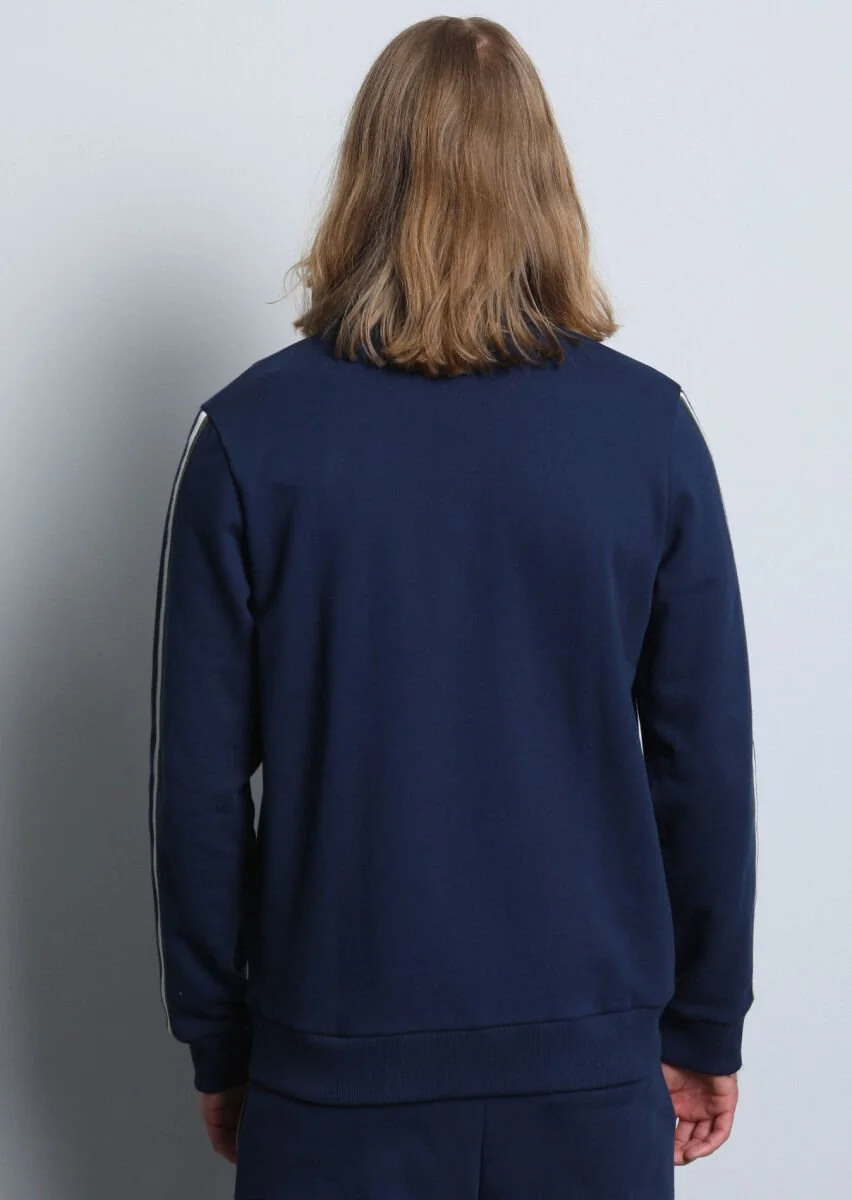 Navy Blue Turtleneck Plain Sweatshirt - 5