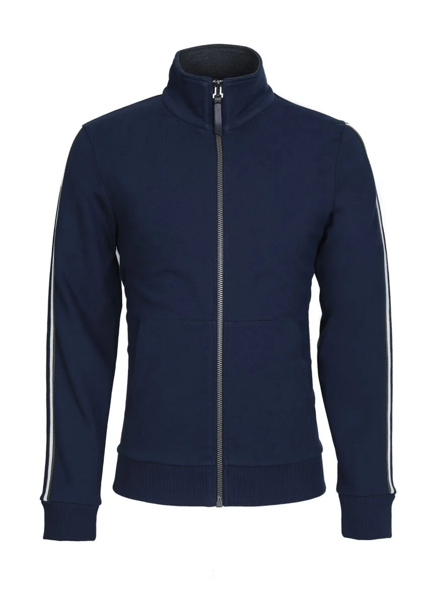 Navy Blue Turtleneck Plain Sweatshirt - 6