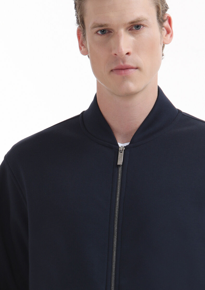 Navy Blue Turtleneck Plain Sweatshirt - 4