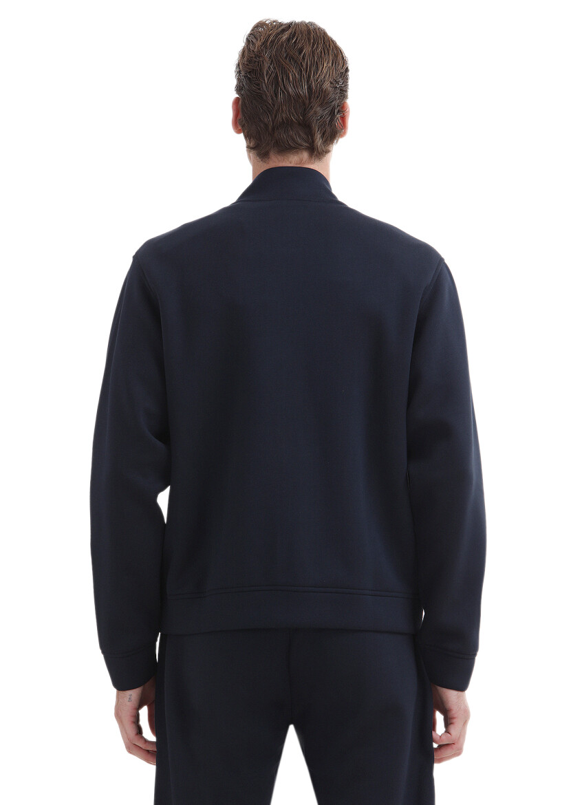 Navy Blue Turtleneck Plain Sweatshirt - 5