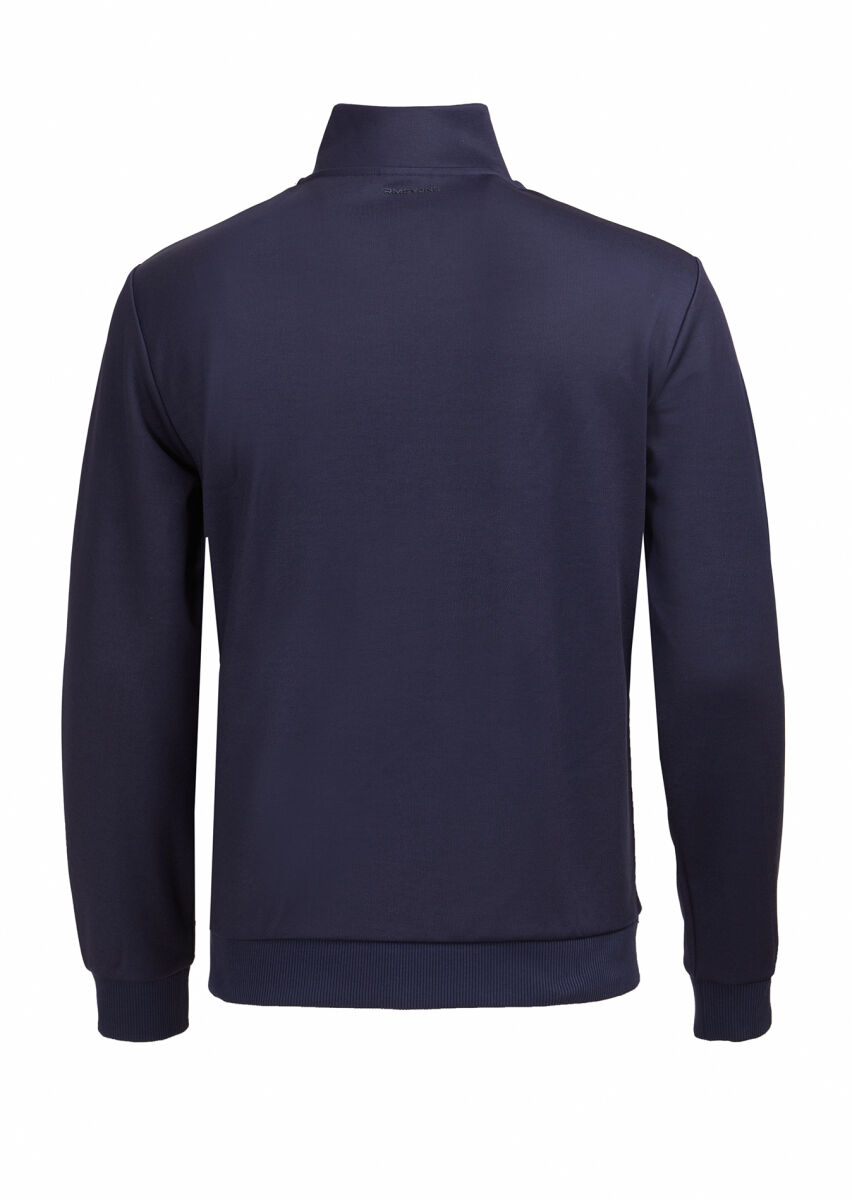 Navy Blue Turtleneck Plain Sweatshirt - 4