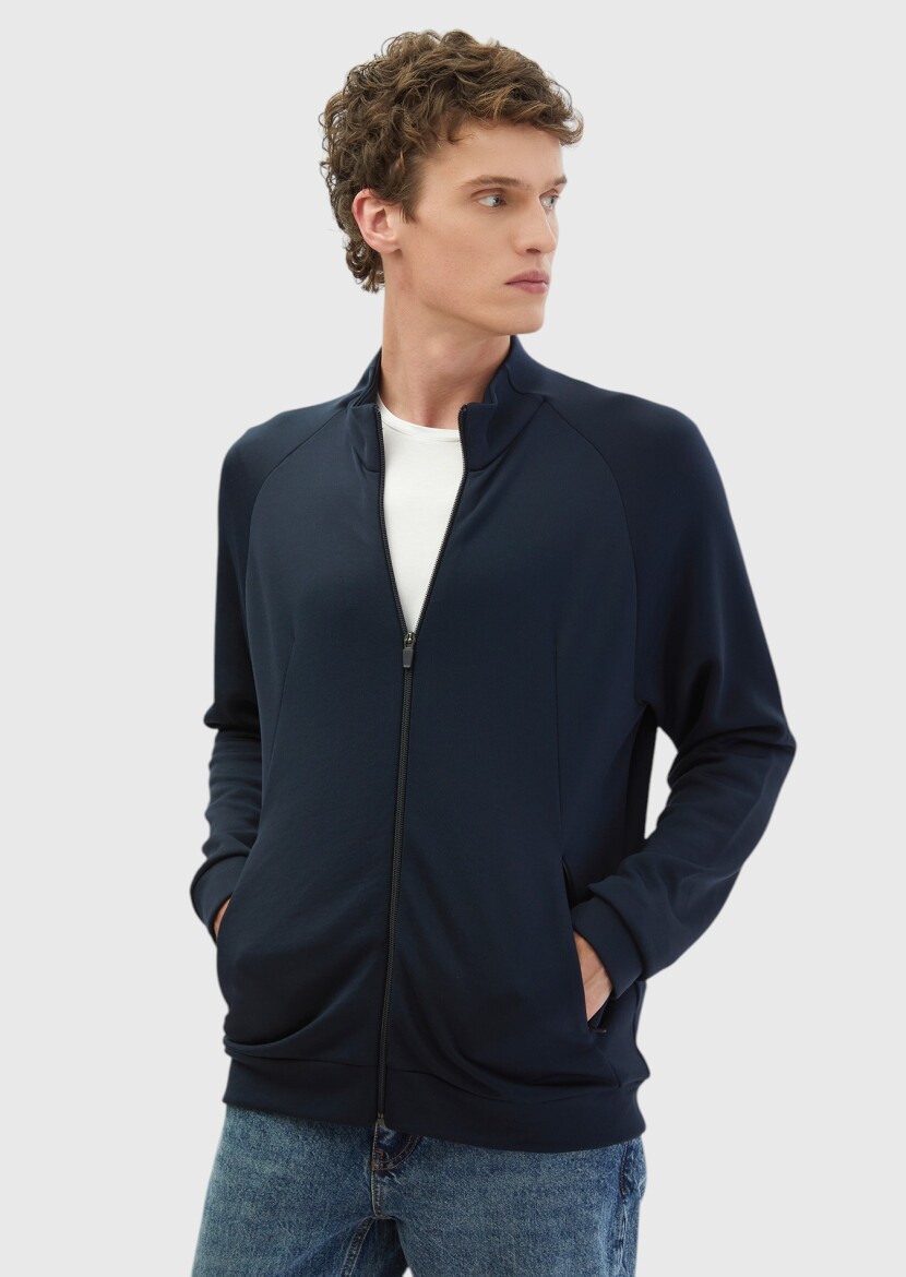 Navy Blue Turtleneck Plain Sweatshirt - RAMSEY